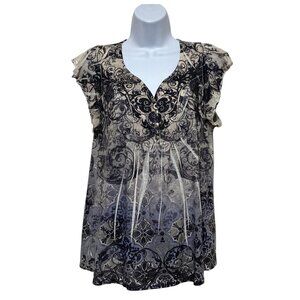 Energy World Wear-Women's XL Short Sleeve Pullover Top V-Neck Rhinestones